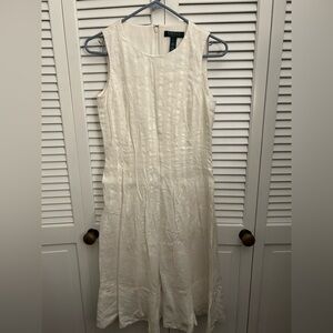 Lauren Ralph Lauren white/ivory pleated Linen Midi Dress